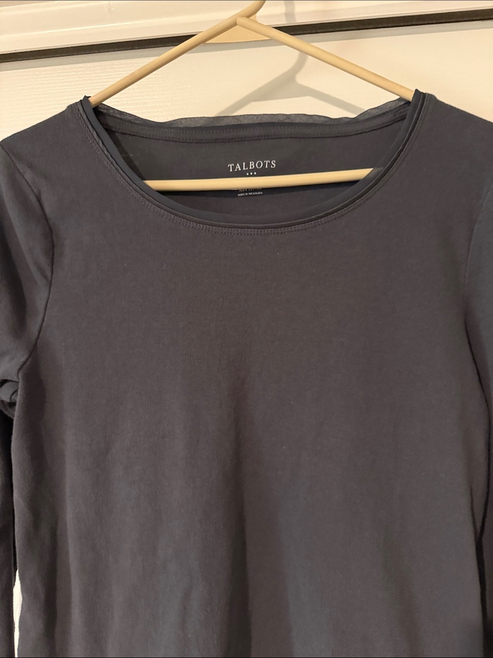 Talbots Women's Long-Sleeve Scoop Neck Tee in Charcoal Gray - Picture 3 of 4